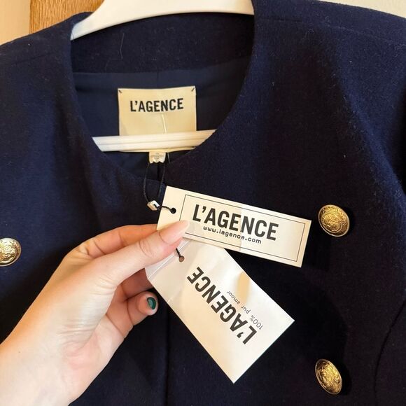 NWT L'AGENCE True Collarless Wool Blend Jacket - Midnight Navy Blue, Size 10 - Picture 6 of 12